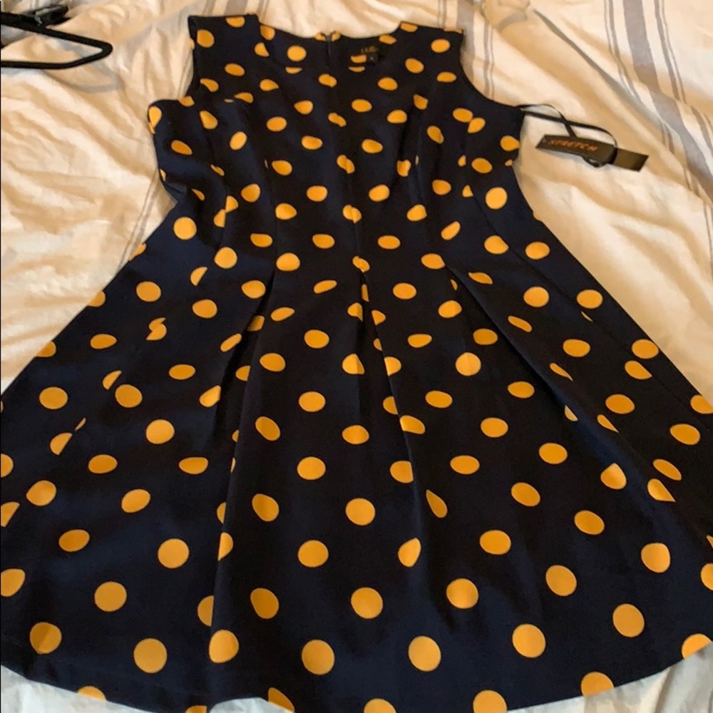 Navy dress with yellow polka-dots
